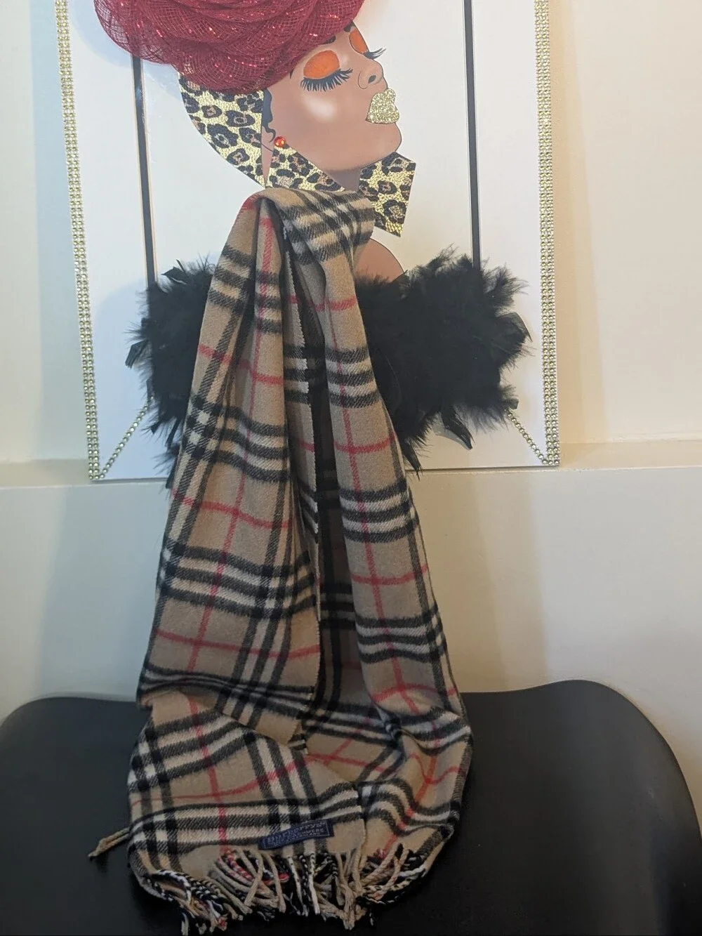 Burberrys Tan Nova Check Plaid Cashmere Wrap Scarf